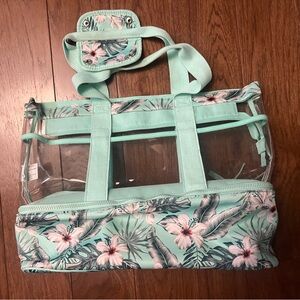Clear Tropical Floral Beach Tote - Mint